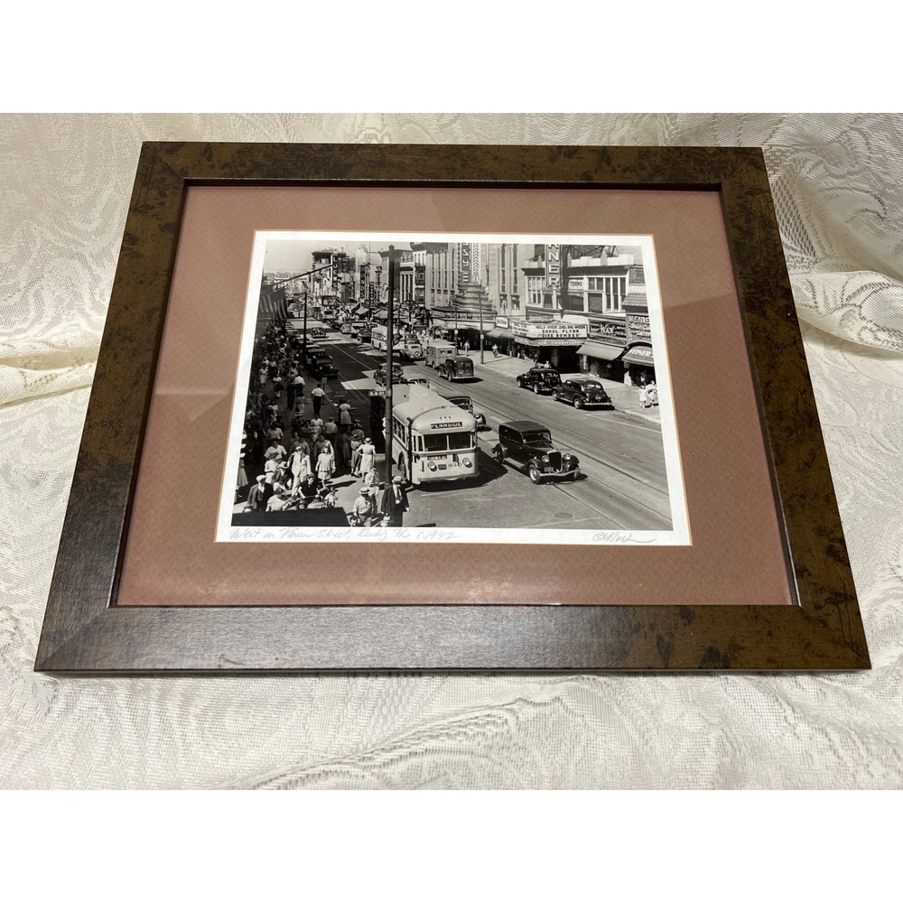 Vintage Reading‎ PA West Penn Street 1942 Framed B&W Photo Signed 13x16